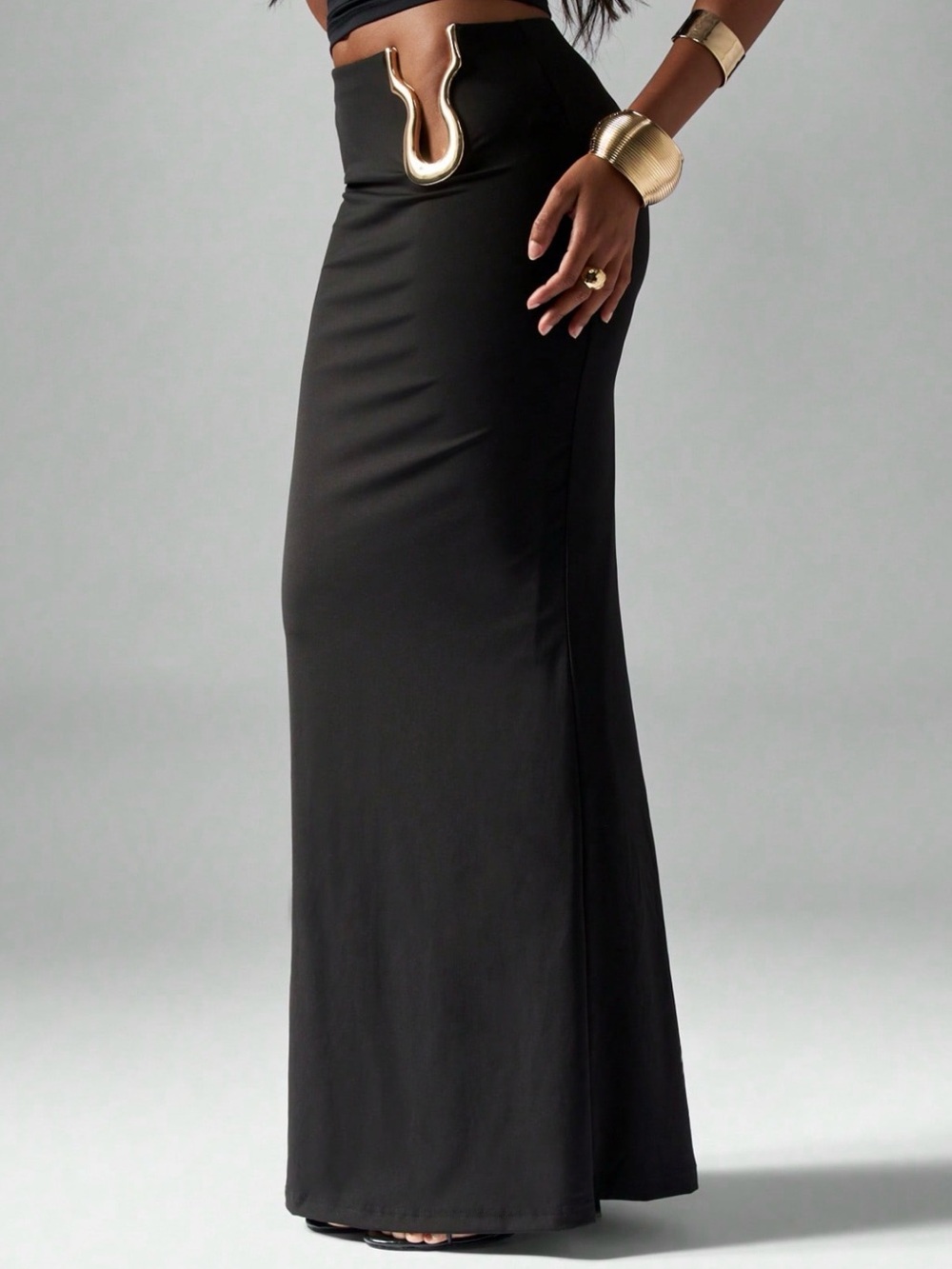 ❤️ Farah  Maxi Column Skirt with Gold Accent